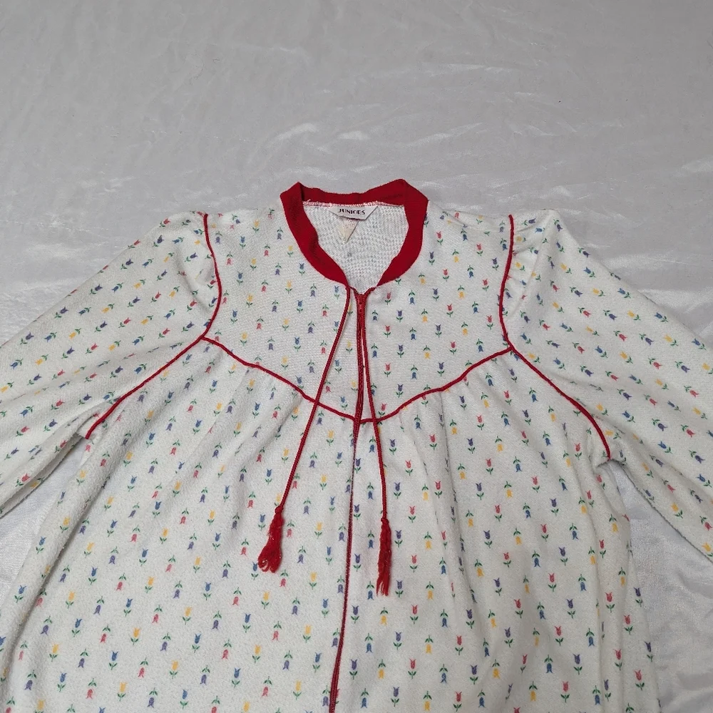 Fleece Vintage Long Sleeve Flower Floor Length Nightgown Cozy Warm Grannycore